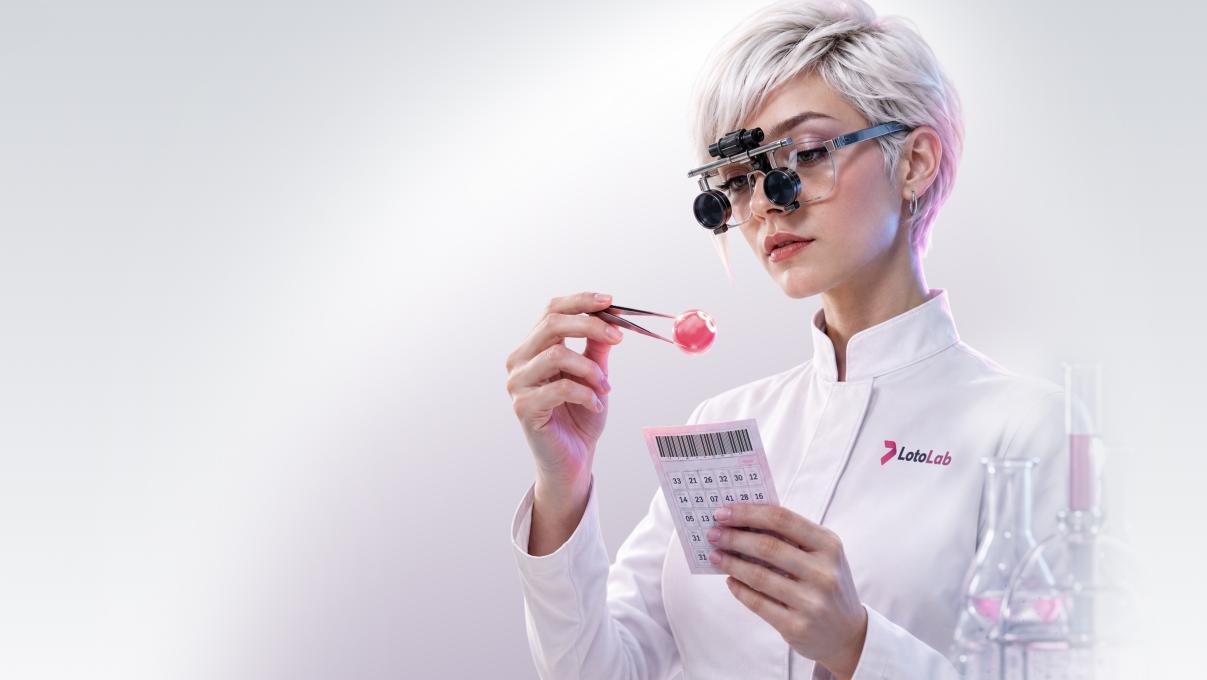 Scientist analysing a lottery ticket with precision magnifying glasses