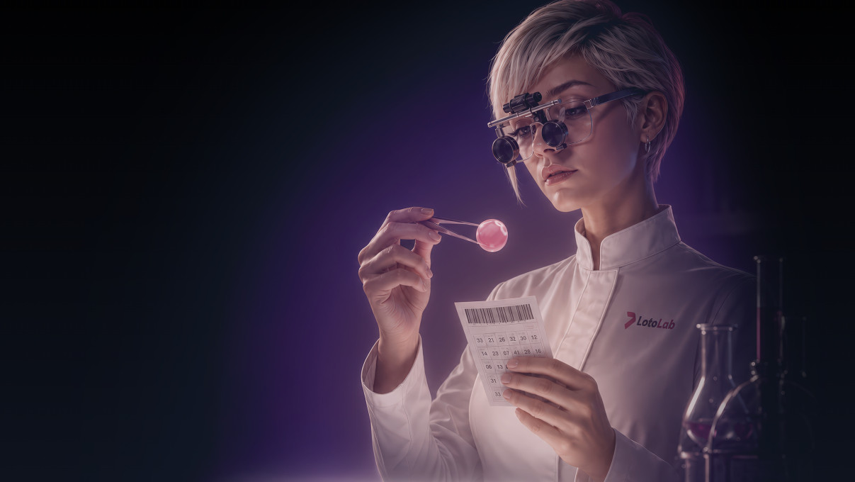 Scientist analysing a lottery ticket with precision magnifying glasses
